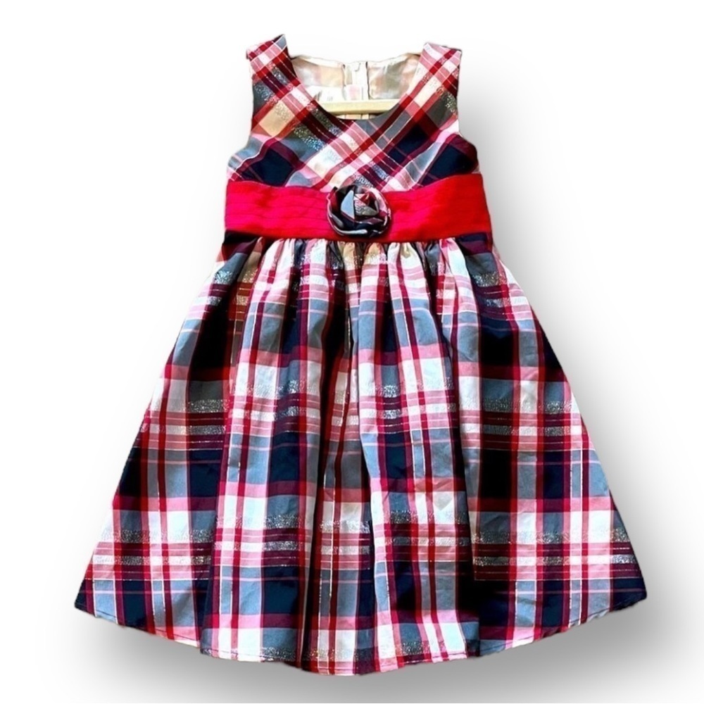 Ashley Ann Size 6 Red-Black-White Shimmering Plaid Holiday Dress